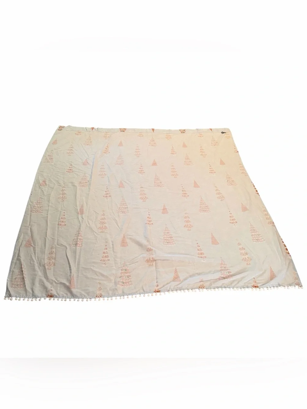 Cupcakes & Cashmere Blue Christmas Trees Fabric Shower Curtain Pom Poms 72x72